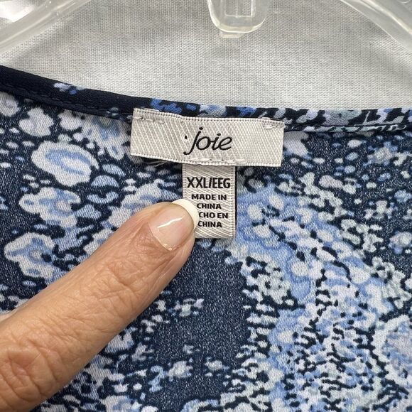 Joie Peasant Top Women Size XXL Blue Tie Neck Blouse Tunic Parisian Paisley - Picture 7 of 12